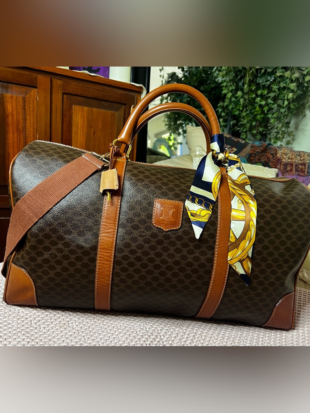 CELINE Macadam Triomphe Canvas Duffel Travel Bag Honeycomb VINTAGE - Picture 3 of 17